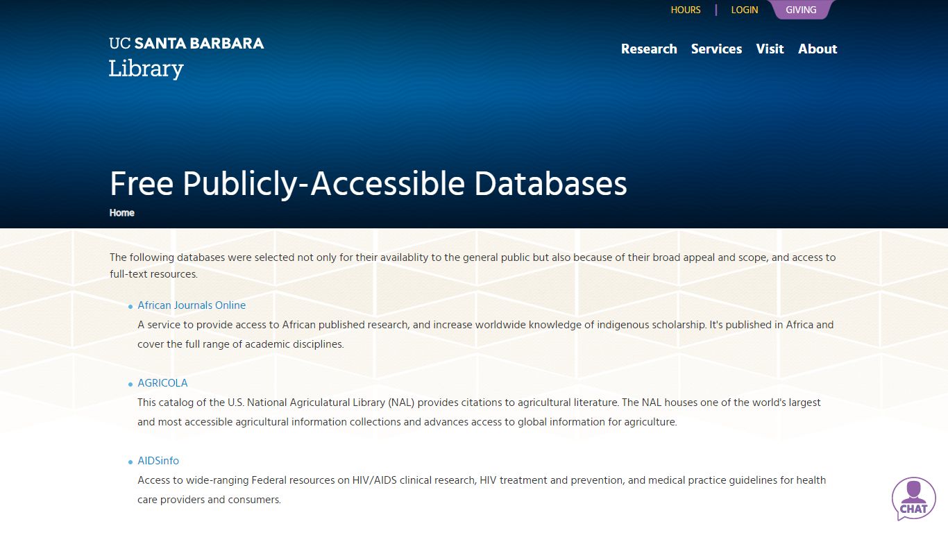 Free Publicly-Accessible Databases | UCSB Library