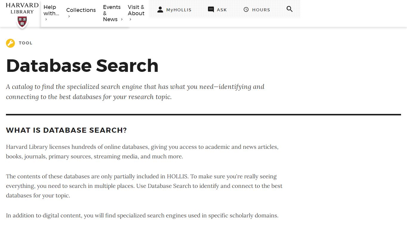 Database Search | Harvard Library